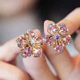 Layne Pink Flowers Rhinestone Earrings