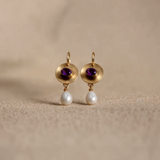Avianna Golden Purple Zirconia Pearl Earrings